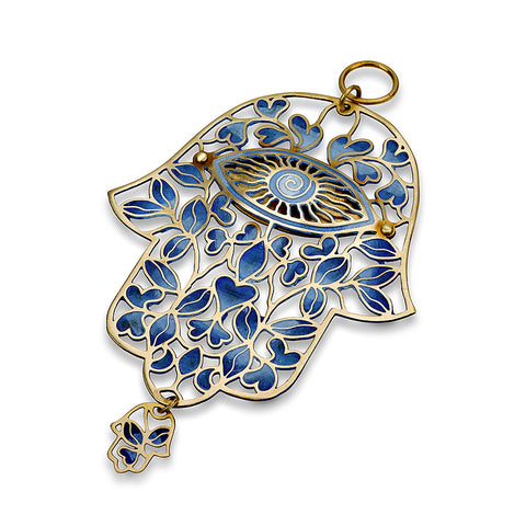 Hamsa Leaves & Hearts Blue